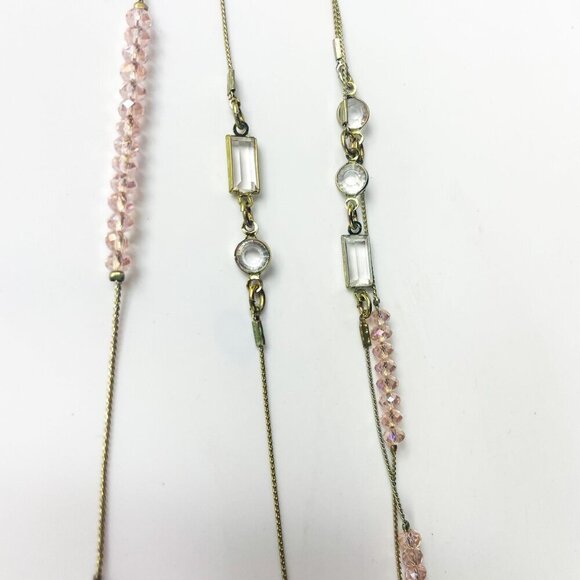 Chico's Gold Tone Pink Glass Beads 2 strand Necklace 42'' - Picture 2 of 4